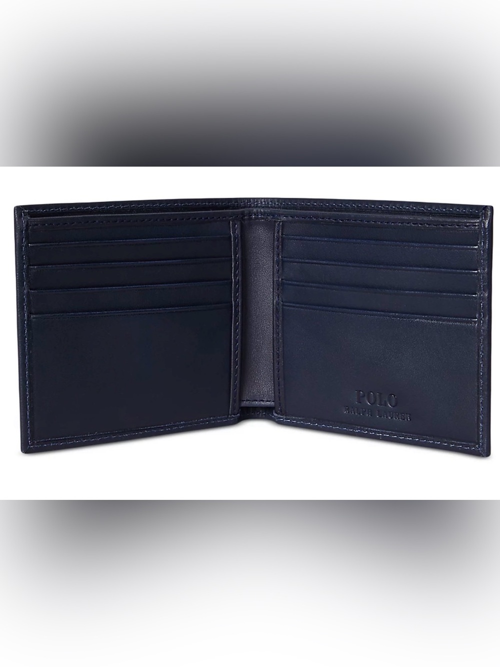 NEW Polo Ralph Lauren Navy Blue HERITAGE BEAR Leather Double Billfold Wallet - Picture 3 of 11